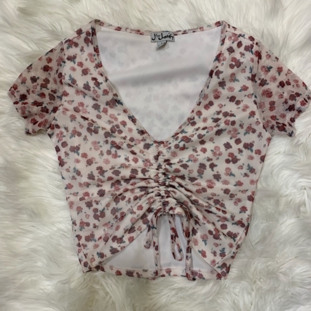 NWOT Floral print mesh ruched top